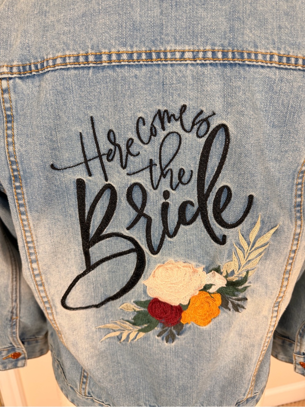 ThreeTwoOne Here Comes The Bride Embroidered Denim Jacket Small - Picture 6 of 10